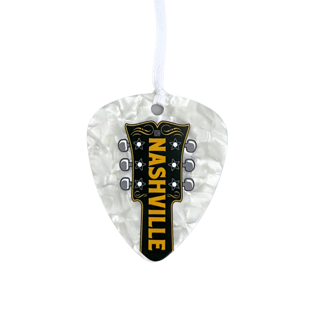 Nashville Guitar Headstock and Pearl Guitar Pick Ornament