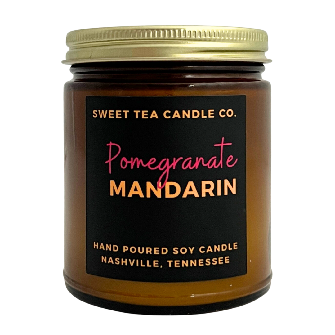 Sweet Tea Candle Company comes at you with the pomegranate mandarin scented candle. Hand poured soy candle in Nashville, Tennessee.