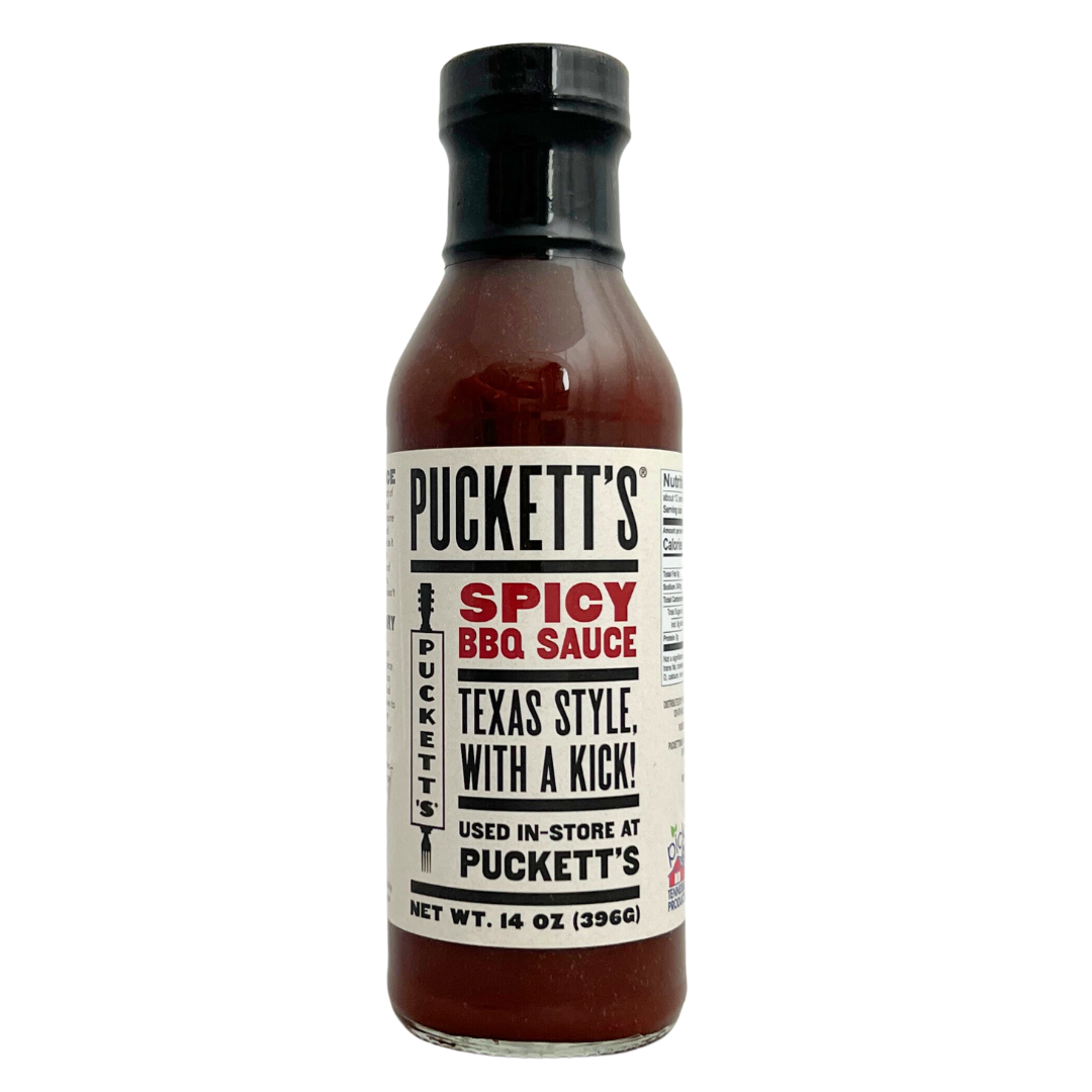 Spicy bbq sauce glass bottle. Puckett's bbq sauce.