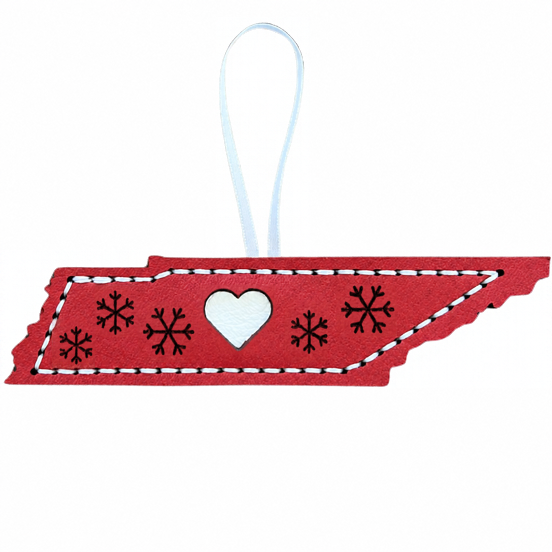tennessee shaped ornament in red leather. 