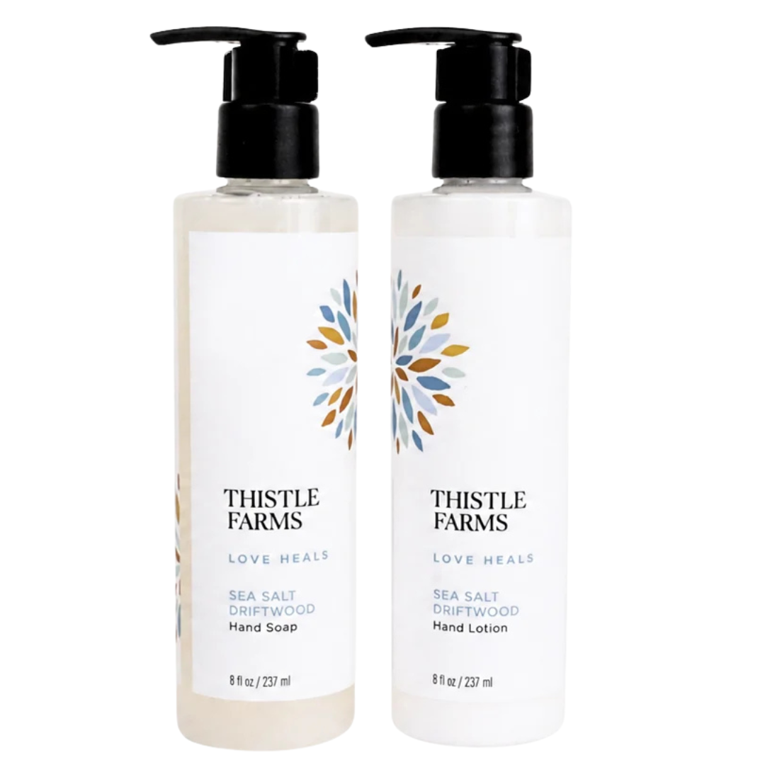 Hand Care Duo Set with Liquid Hand Soap and Moisturizing Lotion in Sea Salt Driftwood. 