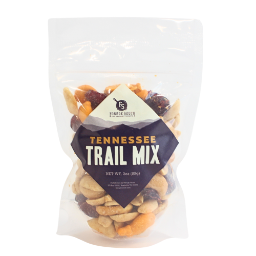 8 oz bag of pretzels, peanuts, crackers, raisins, in clear bag. 