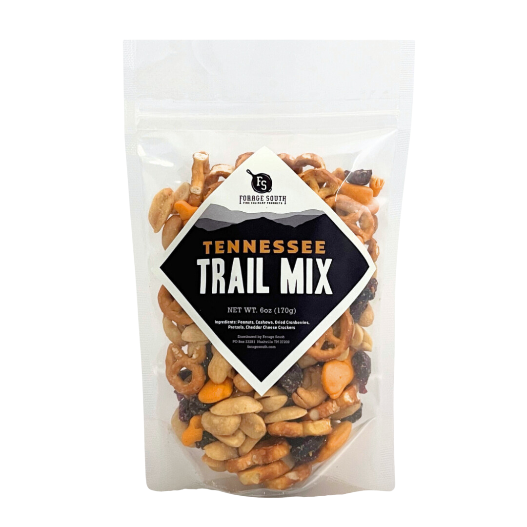 8 oz bag of pretzels, peanuts, crackers, raisins, in clear bag. 