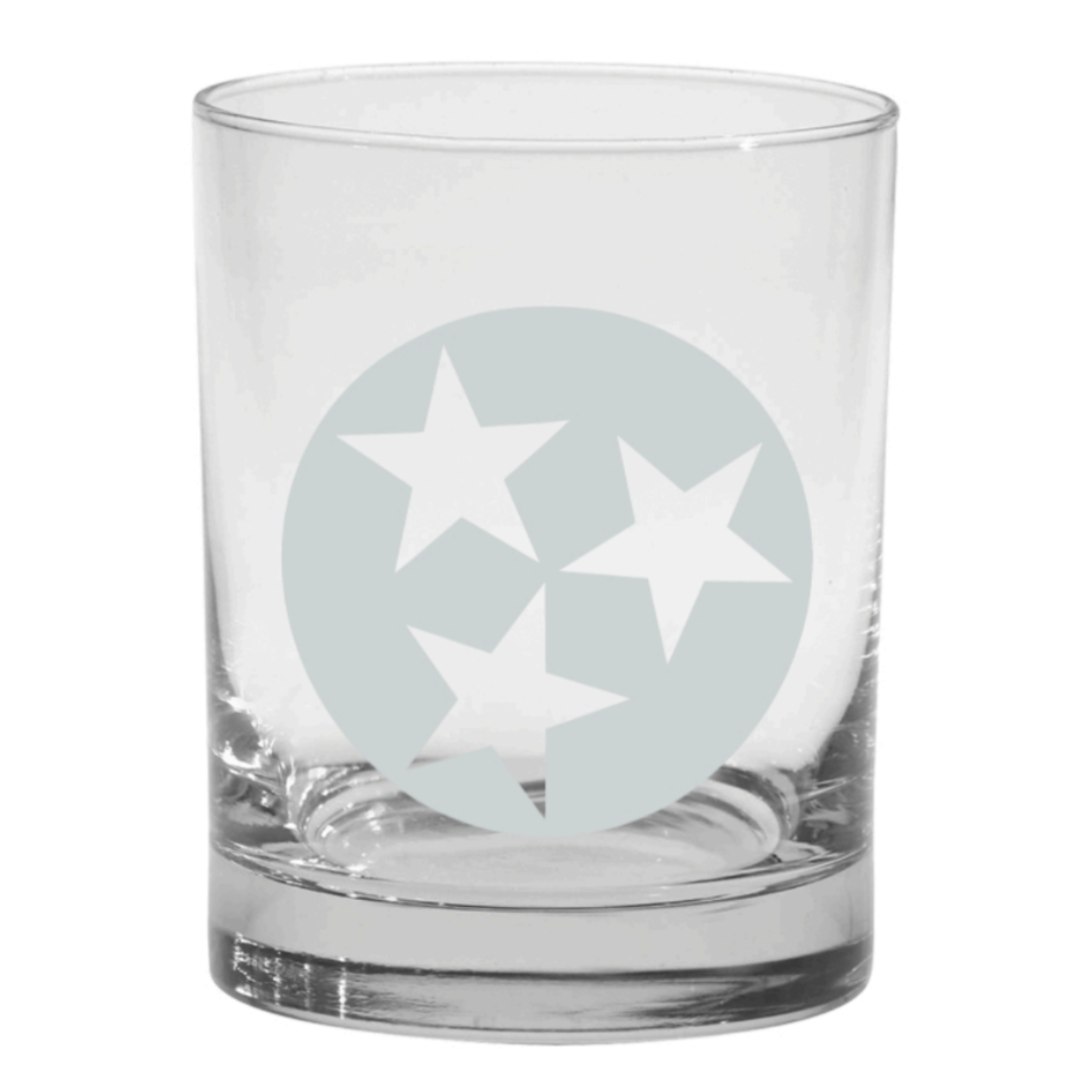 Features the Tennessee Tristar logo frosted on a plain glass. 