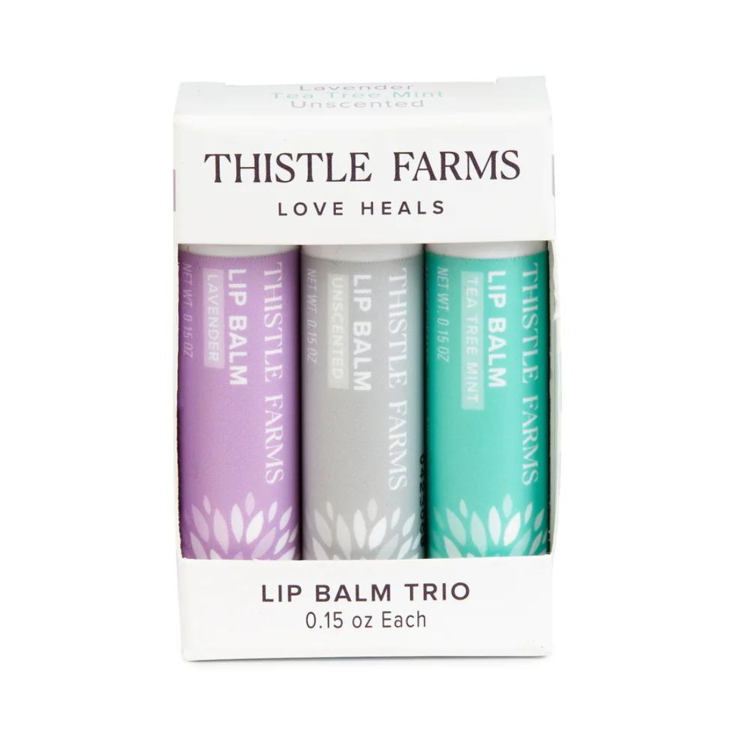 Pack of three lip balms: Lavender, Tea Tree Mint, Unscented