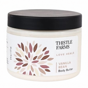 8 oz Thistle Farms Body Butter vanilla bean, comes in plastic jar with lid. 