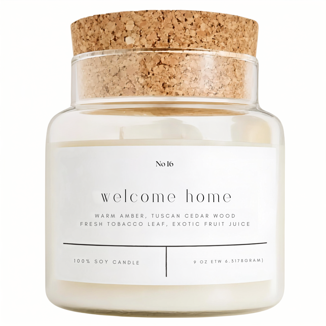 22 oz 100% soy wax candle with cork top. 
