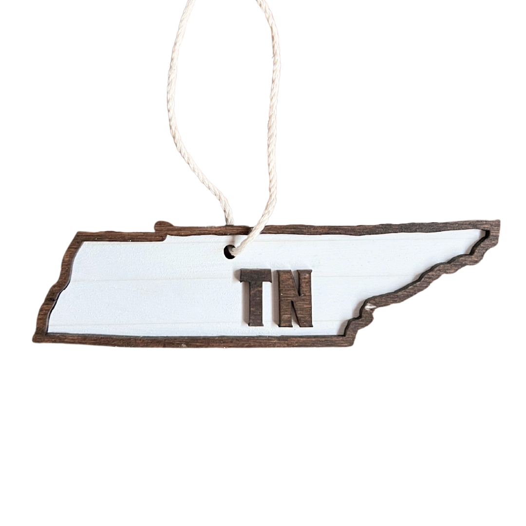 Brown and White TN Shaped Wood Ornament