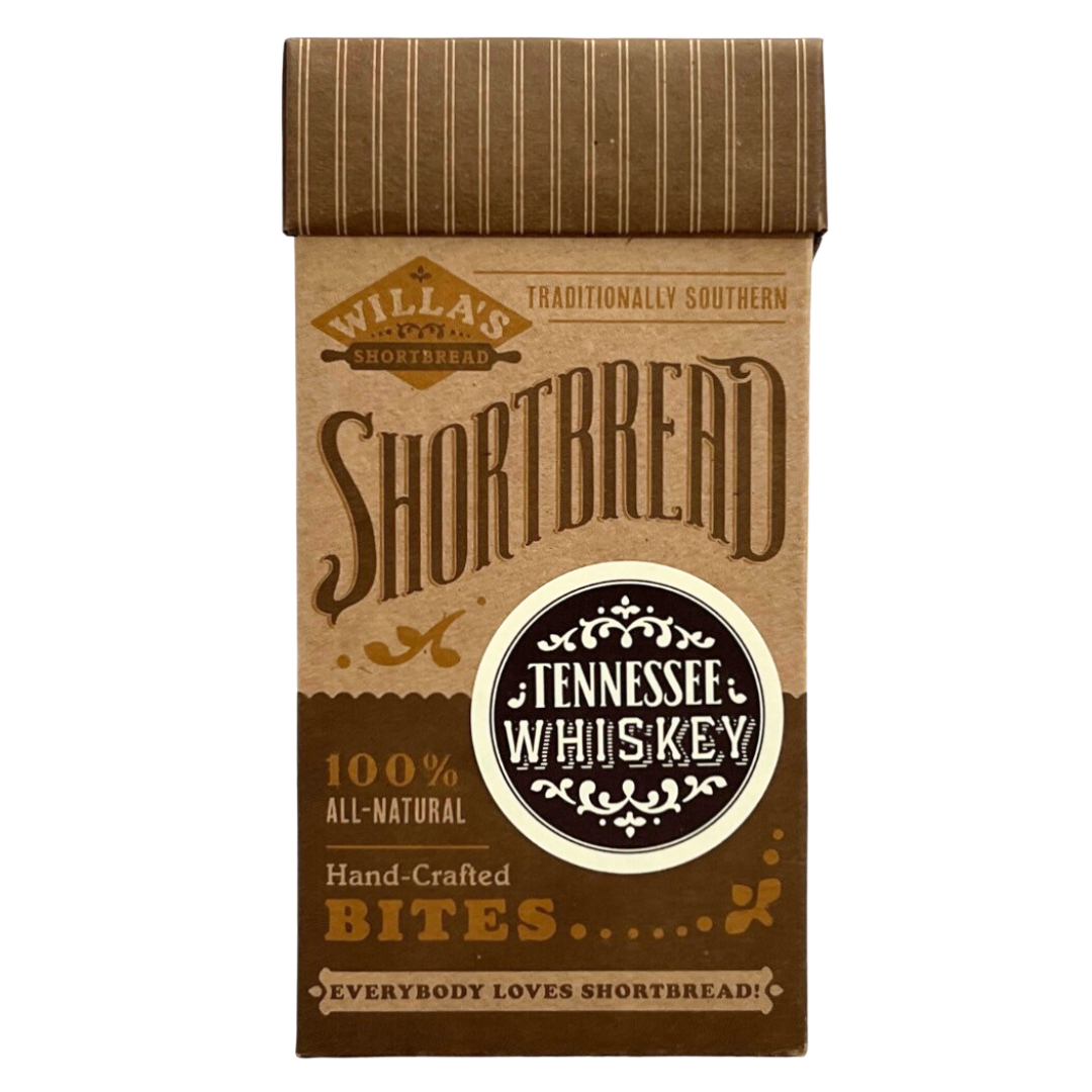 Kraft box filled with bite size tennessee whiskey shortbread cookies.