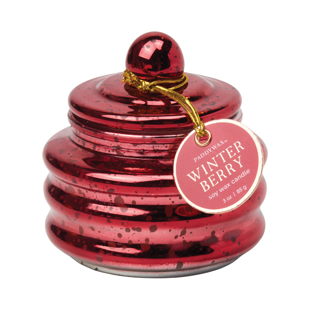 3oz Winter Berry soy wax candle in reusable glass vessel. 