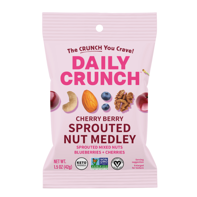 1.5 oz Daily Crunch Sprouted mixed nuts, blueberries and cherries Snack Mix.
