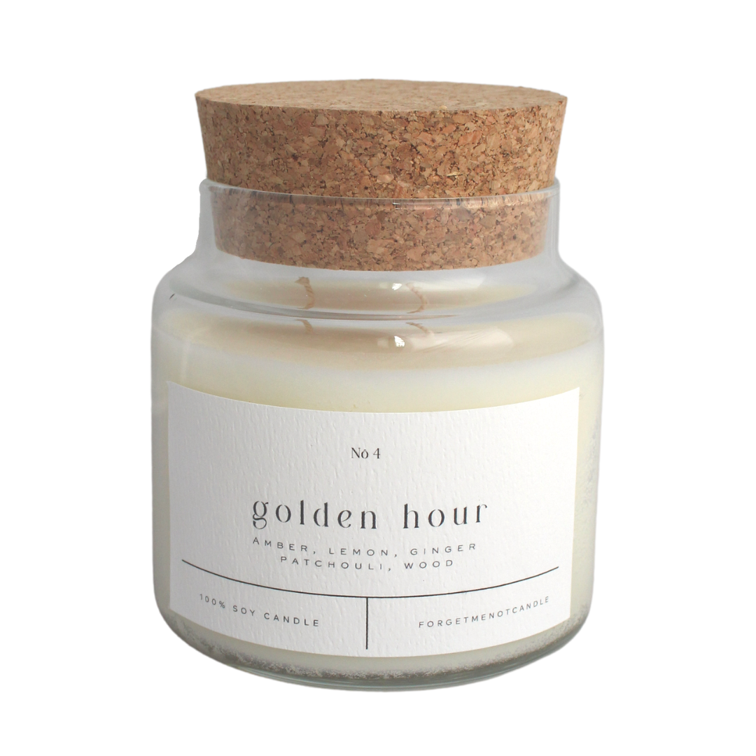 "Golden Hour" 22 oz candle dual wick candle with cork stopper. 