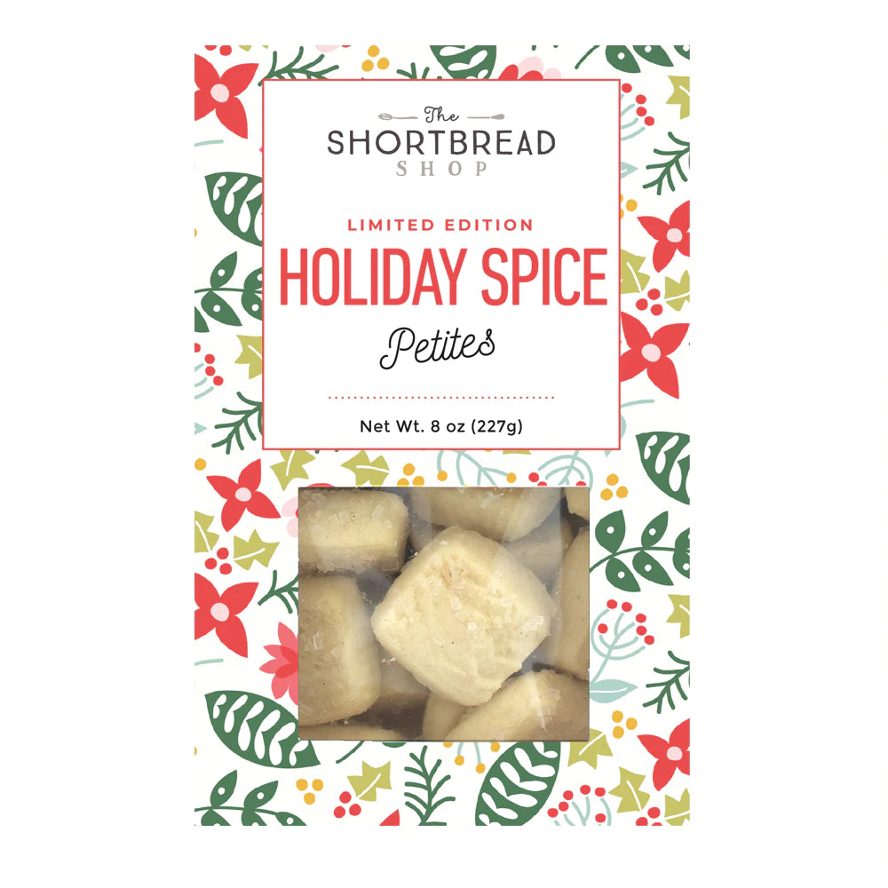 8 oz holiday box of holiday spice petite shortbread bites.