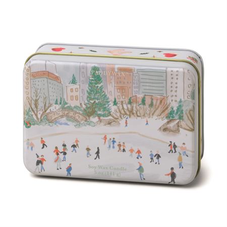 5oz holiday scented tin with holiday image. 
