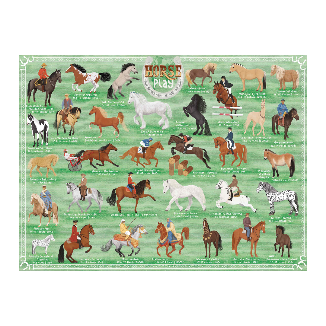 500 piece horse breed illustrated puzzle. 
