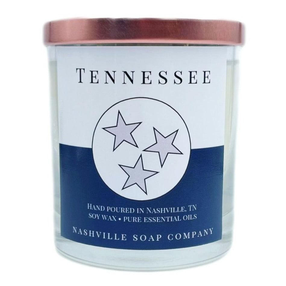 The "Tennessee" candle from Nashville Soap Company is perfect for wanting to capture the Volunteer State anywhere you may be. Pure essential oils. Comes in a glass holder.