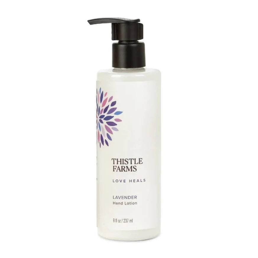 8 fl oz Lavender Hand Lotion in plastic bottle with pump top. 