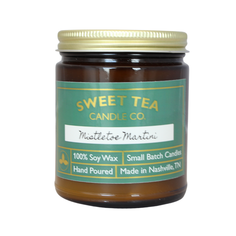 Sweet Tea Candle Company scented candle "Mistletoe Martini" is great for those warm holiday nights. 100% soy wax, small batch candles, hand poured in Nashville, Tennessee.