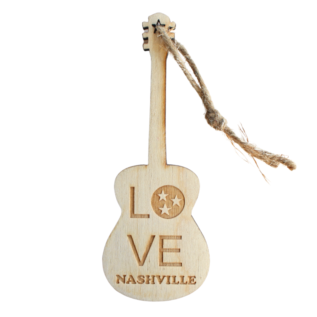 Love Nashville Guitar Wood Ornament