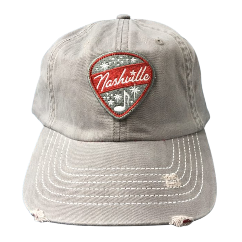 Nashville Grey & Red Distressed Hat