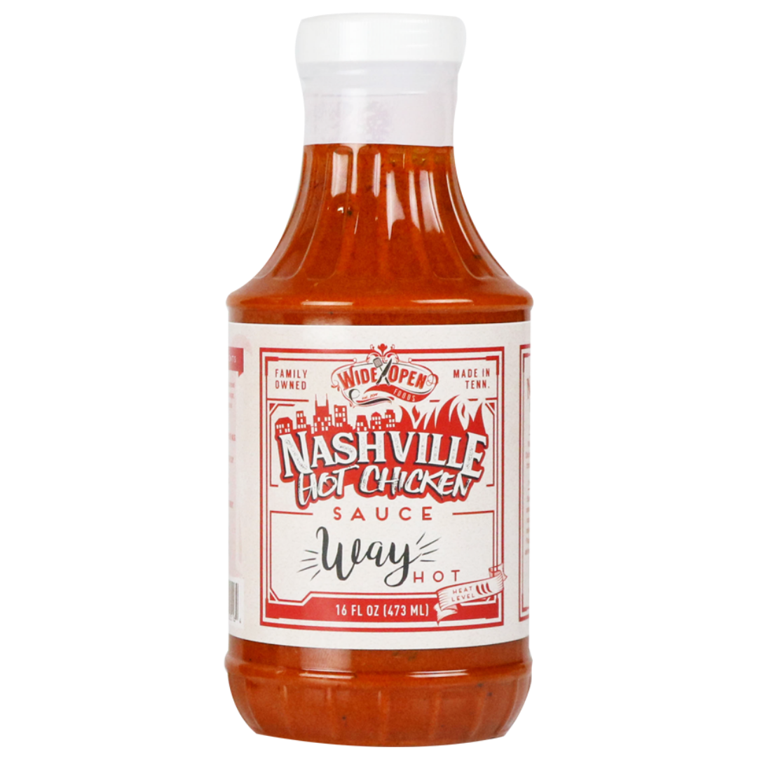 16 fl oz Nashville WAY Hot Chicken Sauce in plastic bottle.  