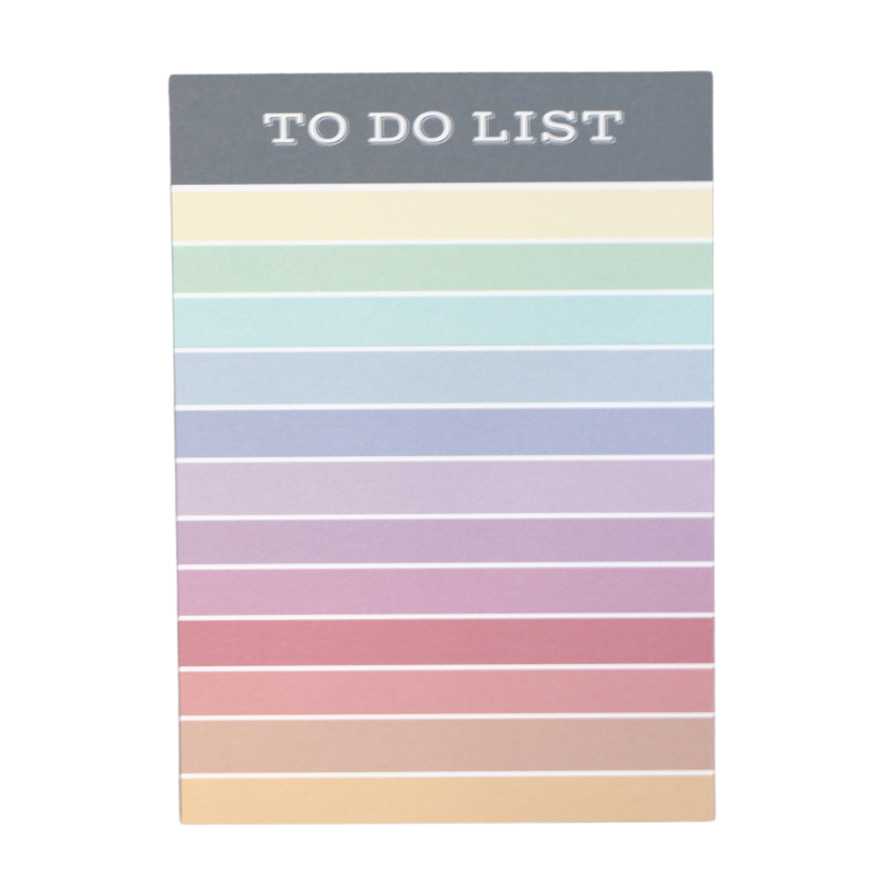 Rainbow lined "to do list" notepad. 