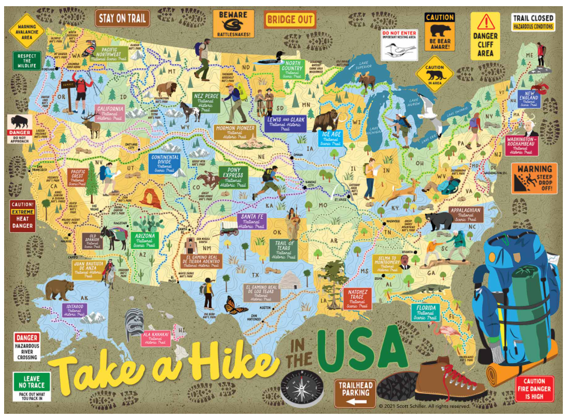 500 piece puzzle of famous hikes across the USA