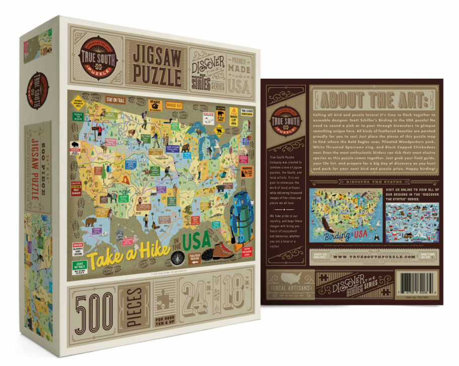 500 piece puzzle of famous hikes across the USA