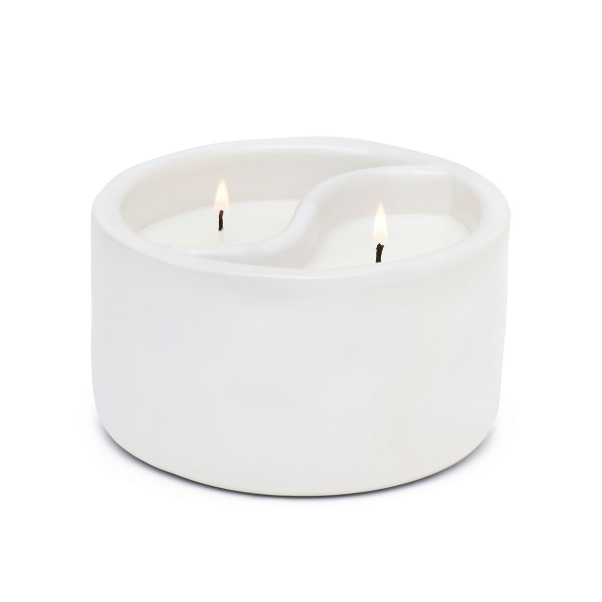 11 oz white yin and yang candle in a ceramic holder. 