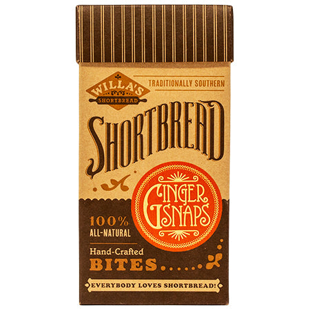 Kraft box filled with bite size gingersnap  shortbread cookies.