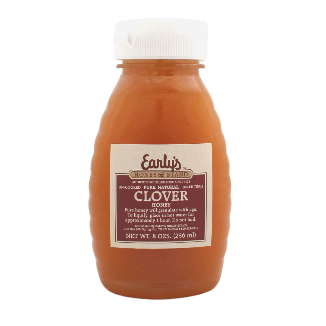 8 oz squeeze bottle with 100%raw unfiltered clover honey. 