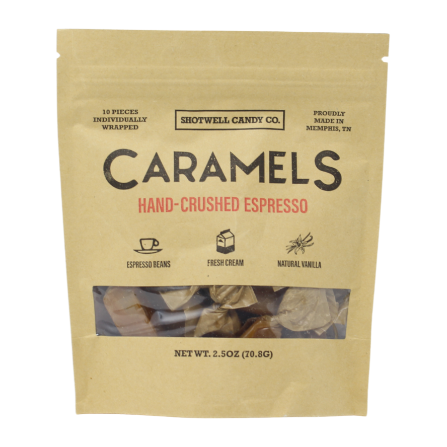 Paper resealable bag. Shotwell Candy Company logo and lists the fresh ingredients.