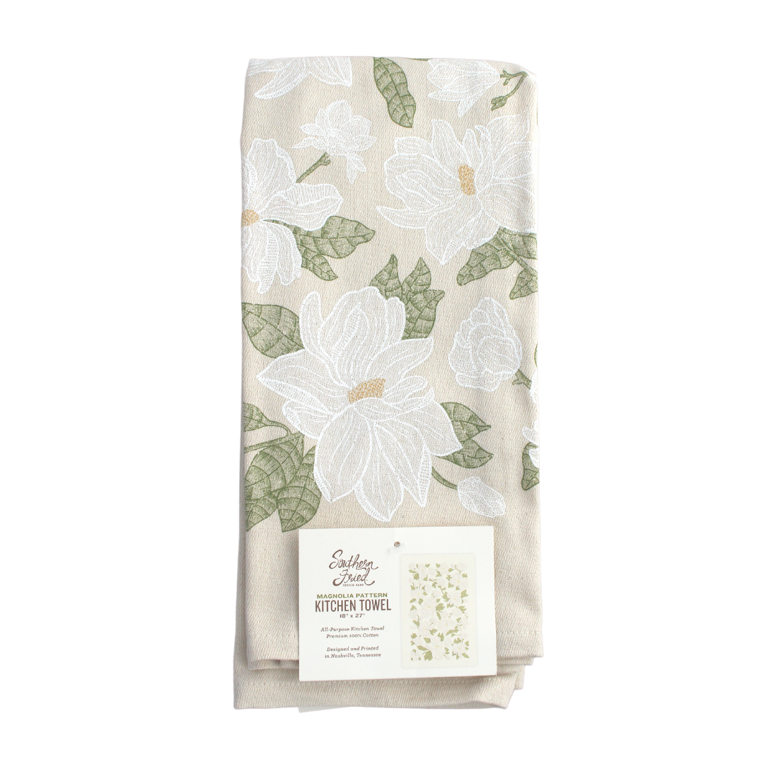Magnolia Flower Pattern Kitchen Towel