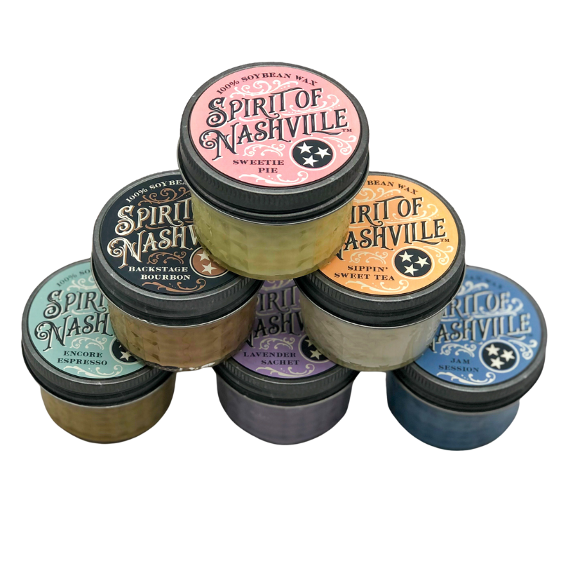 The best variety of candle scents come from Spirit of Nashville! Assorted scents and makes for an easy transport. Made in Tennessee.