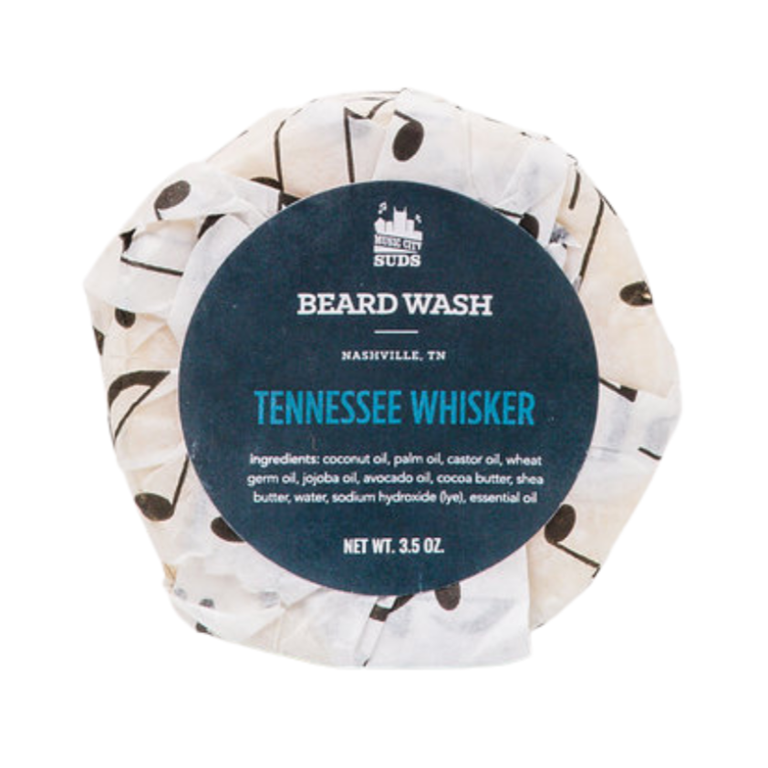 3.5 oz Tennessee Whisker Beard Wash soap bar with peppermint, sweet orange, and tea tree.